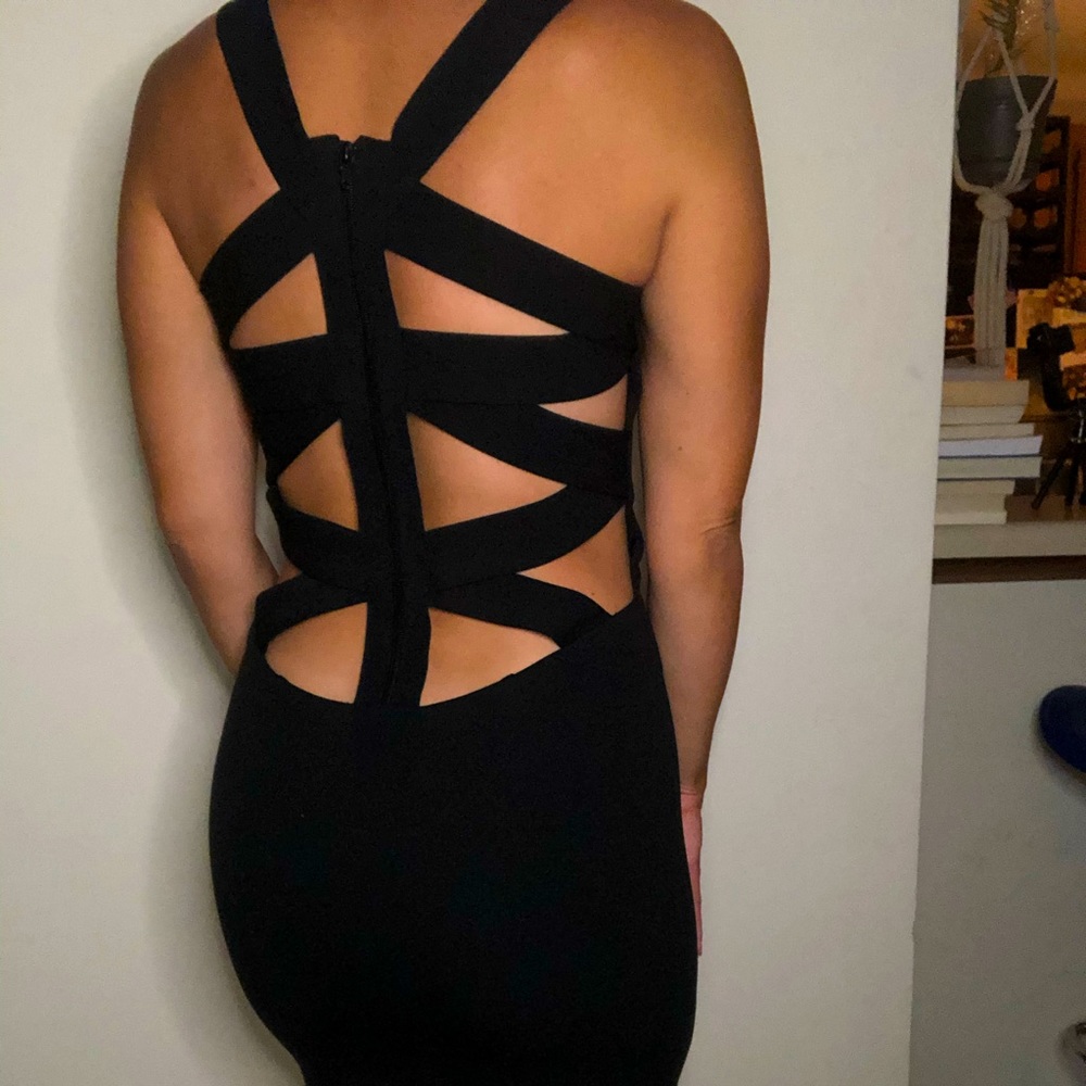Black mini dress with back cut outs